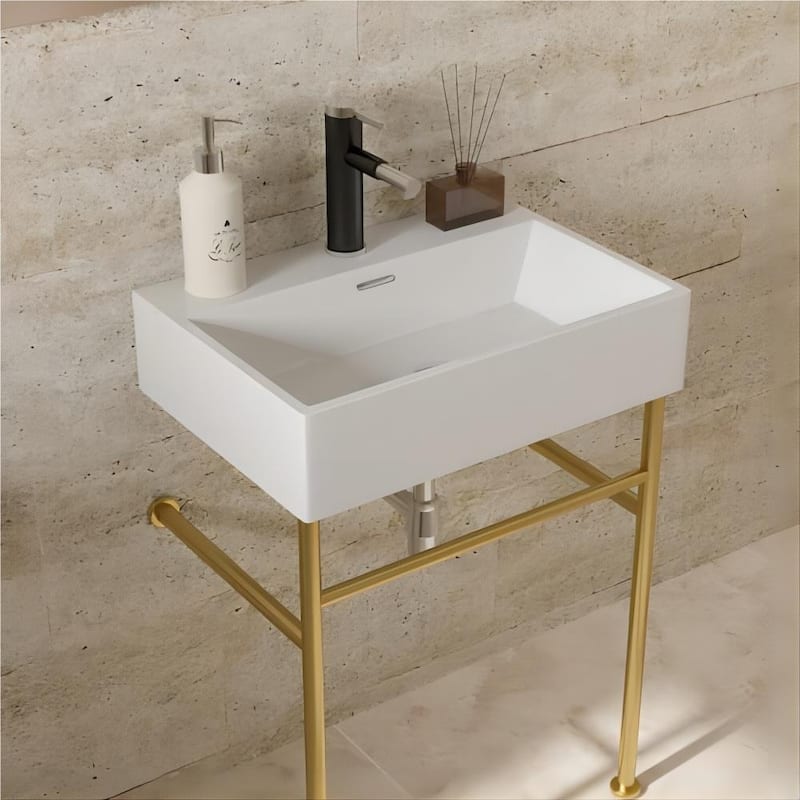 Dornberg 24" Bathroom Ceramic Console Sink White Basin and Legs with Overflow