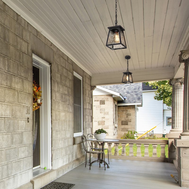 Modern Farmhouse Outdoor Pendant Rippled Glass Lantern Pendant Light