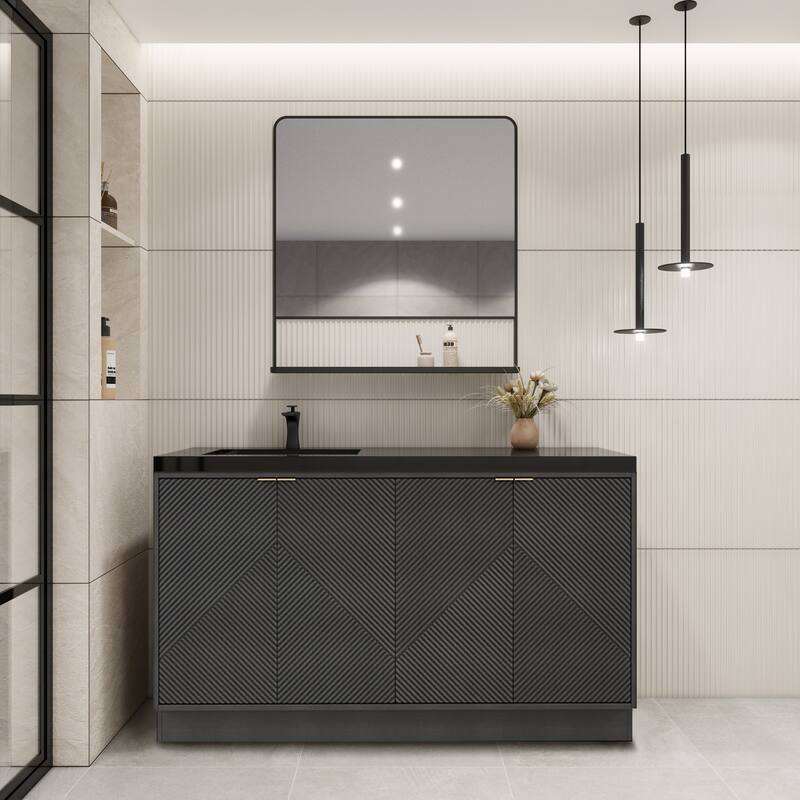 Milano 60" Freestanding Bathroom Vanity with Left Black Acrylic Sink - 59.06" x 19.49" x 35.46'' - Black