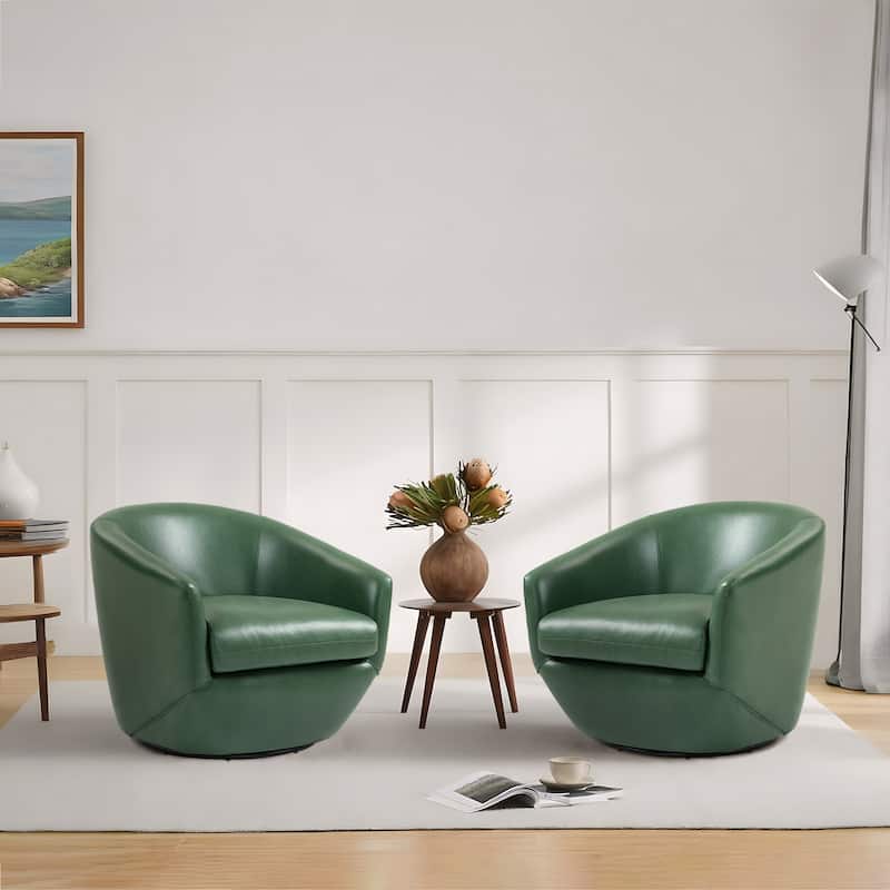 Faux Leather Velvet Upholstered Swivel Barrel Chair