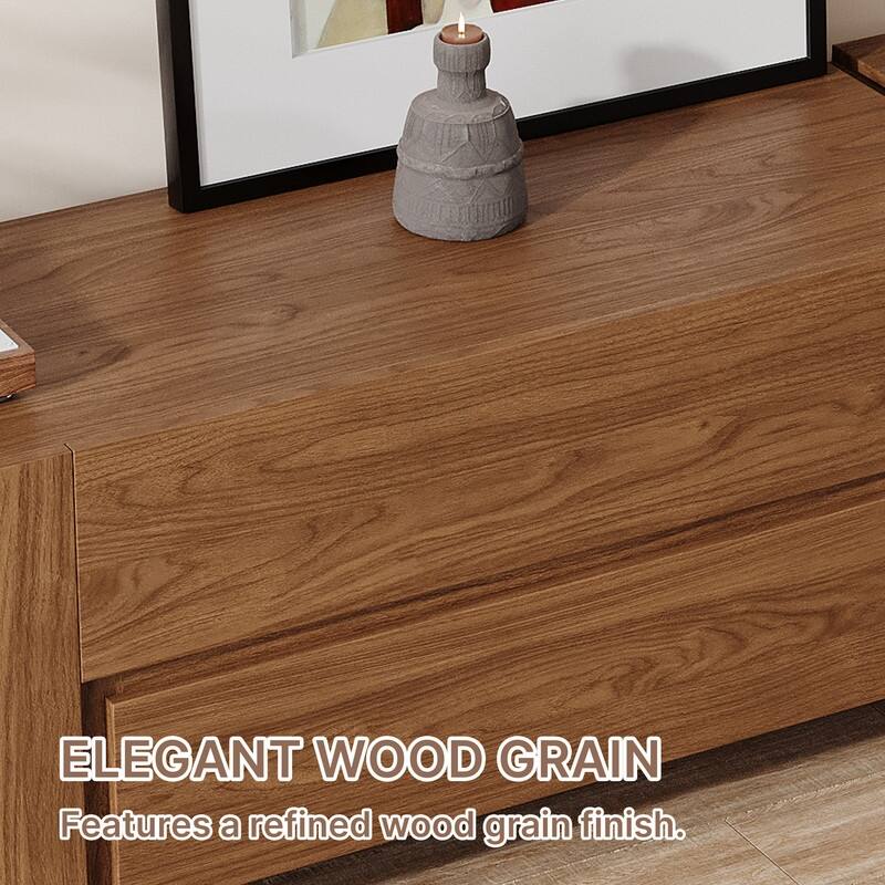 71" Walnut Finish TV Stand with Drawers & Closed Cabinets - Modern Media Console with Open Shelves