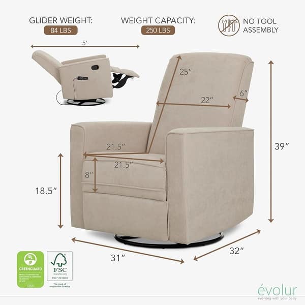 dimension image slide 1 of 3, Evolur Raleigh Glider with Massager
