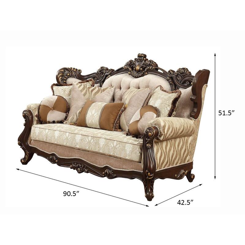 Terry Beige and Walnut Sofa with Tight Back