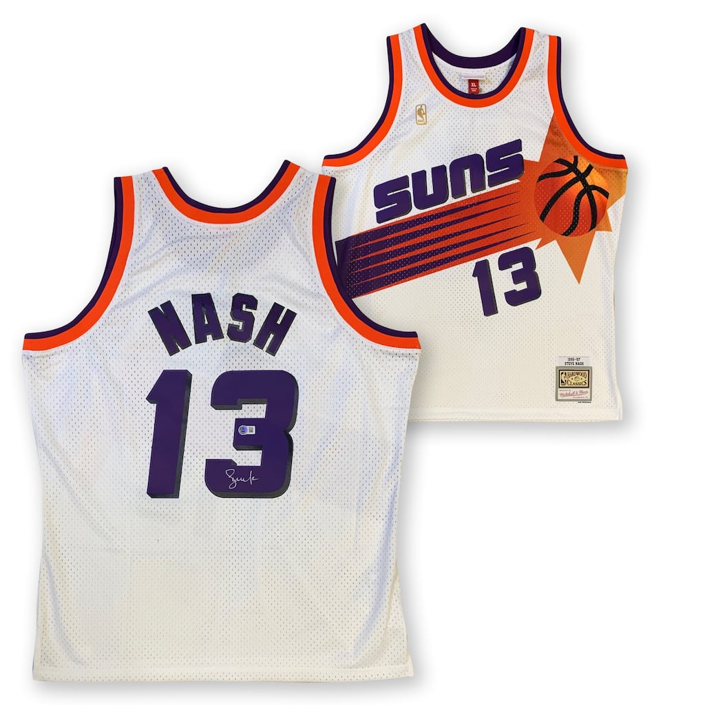 Steve Nash Autographed Phoenix Suns Mitchell & Ness Swingman Signed Basketball Jersey Beckett COA White - 8'6" x 11'6"