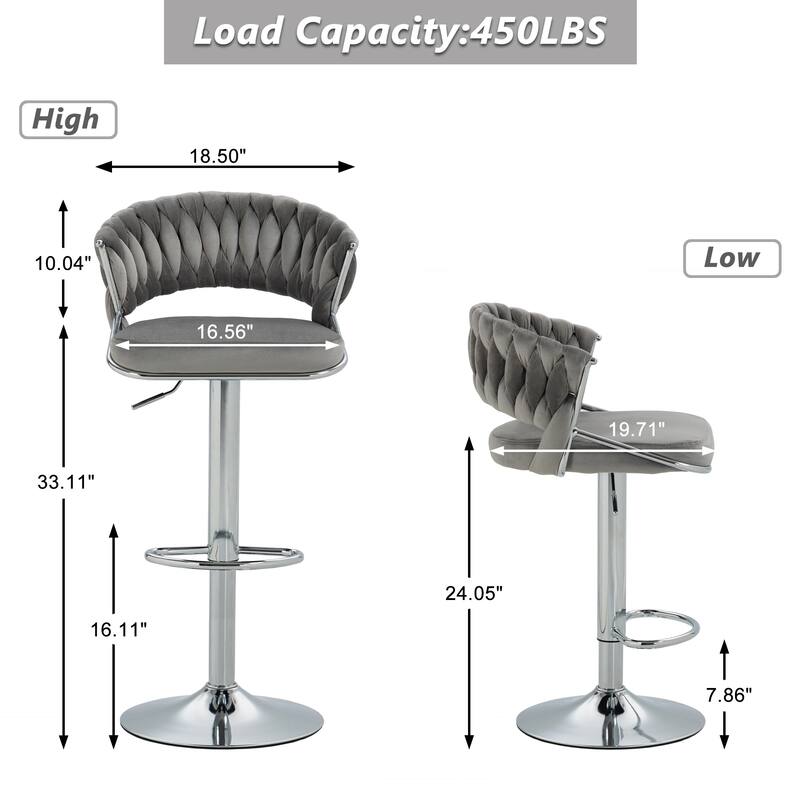 Modern Velvet Counter Bar Stools with Backs(Set of 2)
