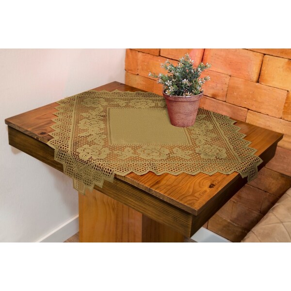 Table Topper Grega Design Brazilian Lace 29x29 Inches Ocher (Light Brown) Color 100 Percent Polyester