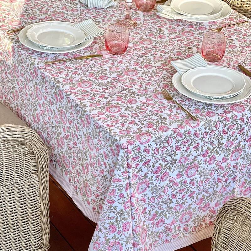 Square Tablecloth -Pink and Green floral - Beatrice