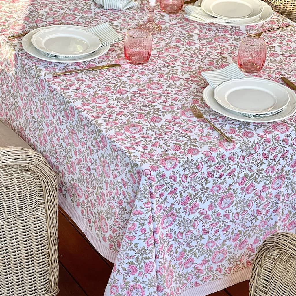 Square Tablecloth -Pink and Green floral - Beatrice