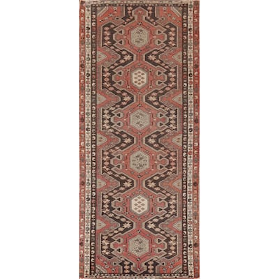 Geometric Orange Hamedan Vintage Runner Rug Handmade Wool Carpet - 3'6" x 10'1"