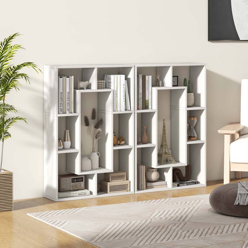 Costway 7-Cube Geometric Bookshelf with Anti-Toppling Device Modern - See Details