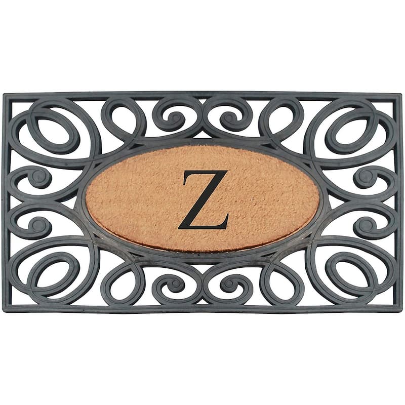 A1HC Rubber and Coir Elegant Circles Monogrammed Double Door Doormat 23"X38" - 23"X38" Black - Z