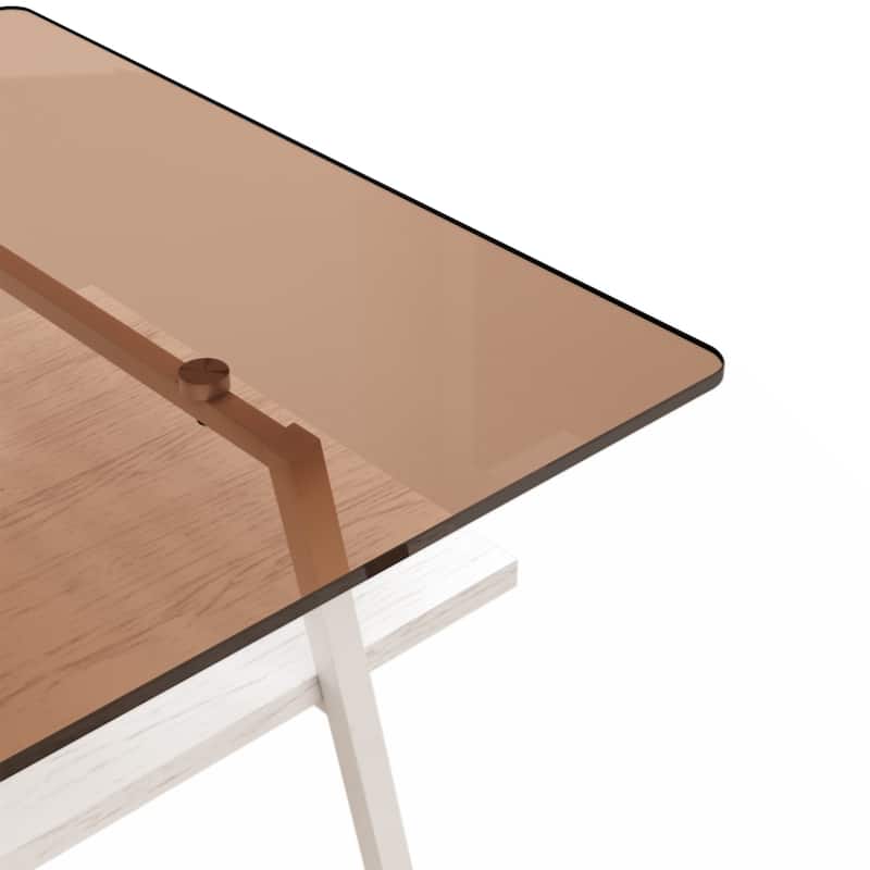 Rectangle Coffee Table, Tempered Glass Tabletop with Black Metal Legs, Modern Table for Living Room