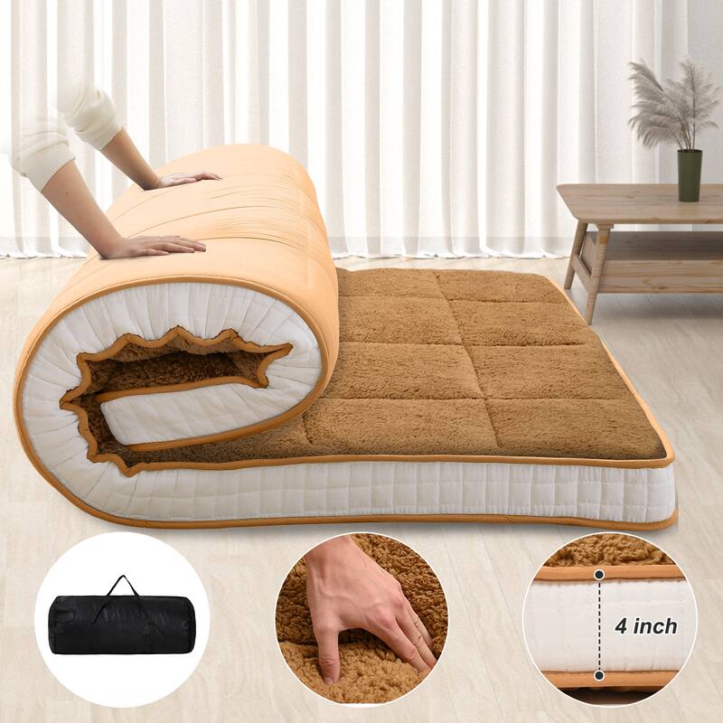 Floor Mattress, Futon Mattress, Thick Folding Sleeping Pad - Brown - Full