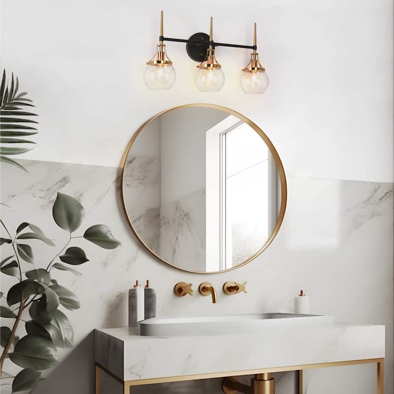 Beta Modern 3-Light Glass Bathroom Vanity Lights Black Gold Wall Sconces