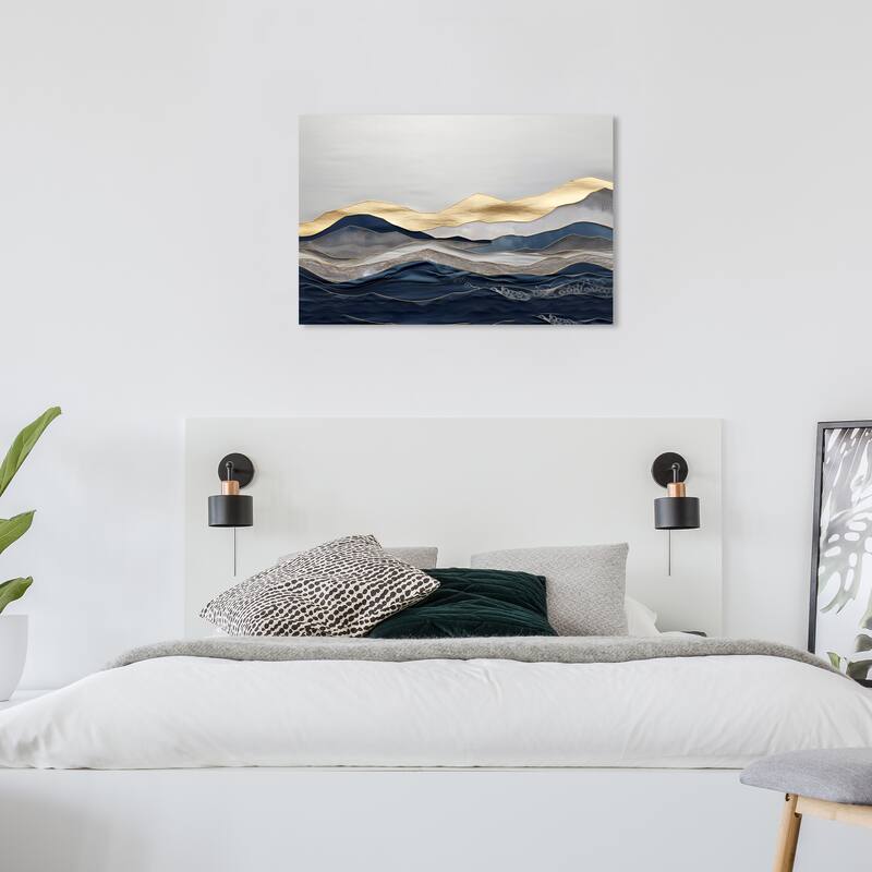 Wynwood Studio Canvas Abstract Foil Layer in Waves Gold and Metallic Gold Glam Wall Art Canvas Print - 36 x 24