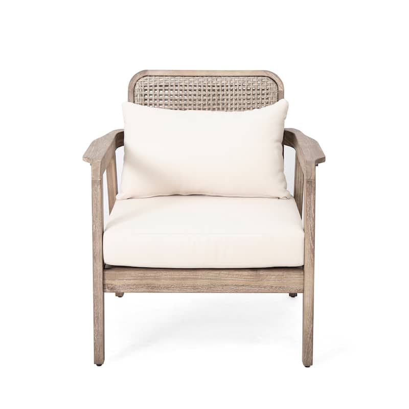 Outdoor Acacia Wood Patio Club Chair with Waterproof Thick Cushion