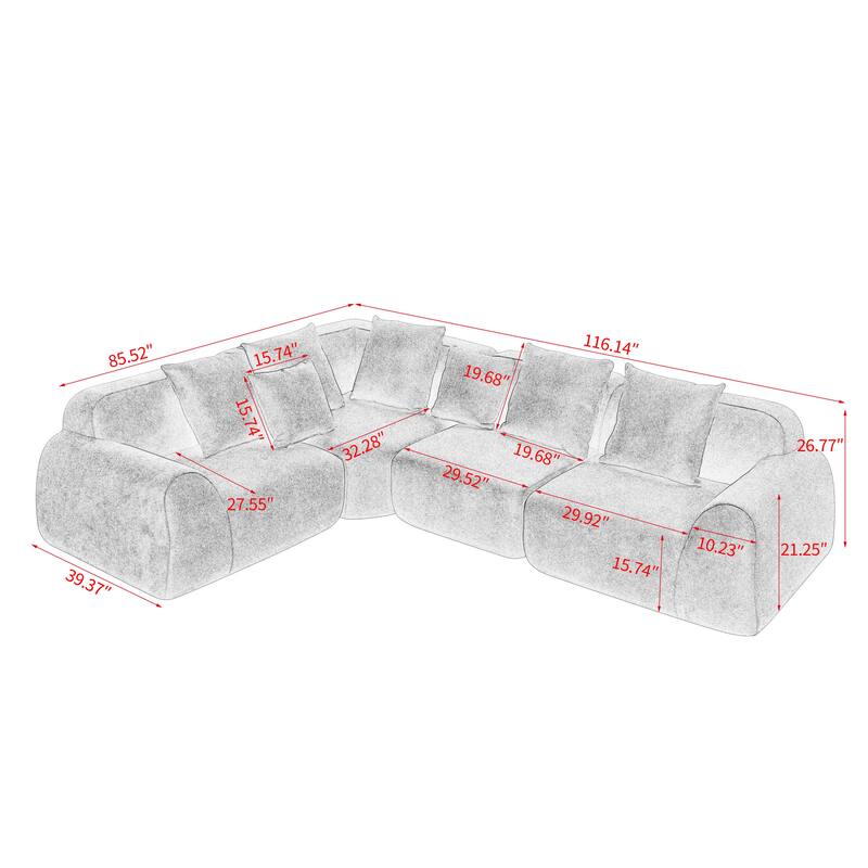 Boneless Sectional Cloud Couch Sofa for Living Room, 118" L-Shape Modular Velvet Sofa Modern Lounge Sleeper Couches with Chaise