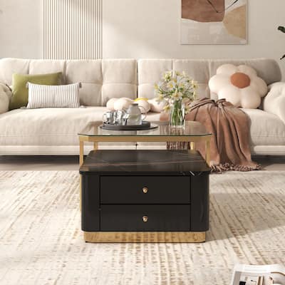 Modern 2 Pieces Square Nesting Coffee Table with Drawers