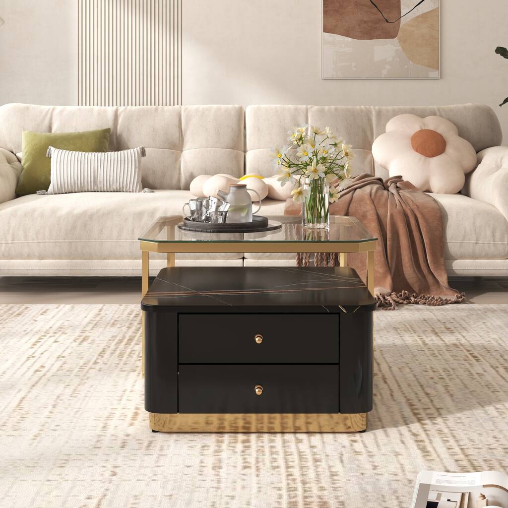 Modern 2 Pieces Square Nesting Coffee Table with Drawers - Overstock ...