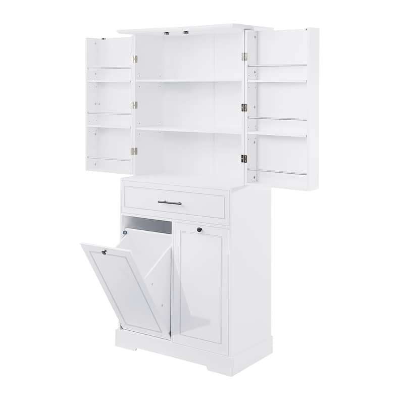 Freestanding Bathroom Storage Cabinet with Doors & Drawers, Tilt-Out Laundry Hamper, Adjustable Shelf, Multiple Storage Spaces
