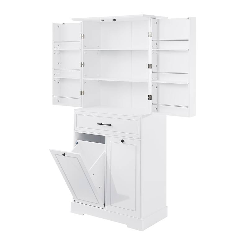 GDFStudio - Sebastian Tall Multi-Functional Bathroom Storage Cabinet with Integrated Hamper