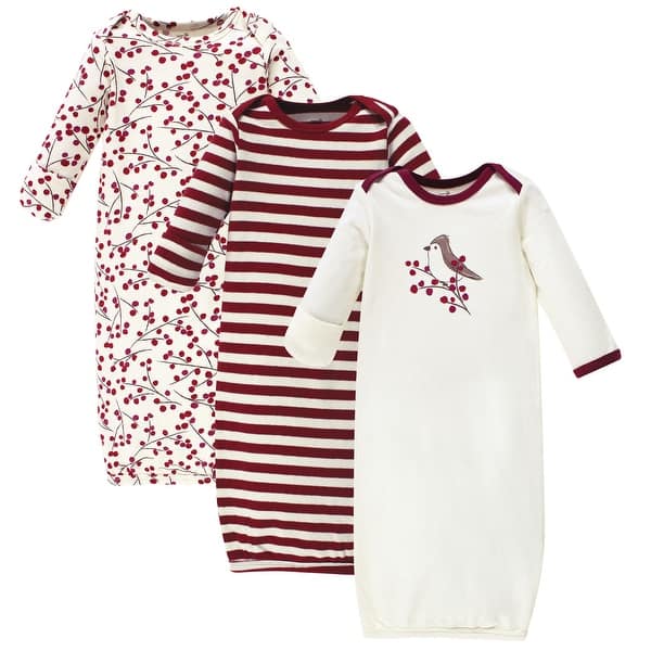slide 1 of 1, Touched by Nature Baby Girl Organic Cotton Long-Sleeve Gowns 3pk, Berry Branch Preemie-Newborn - Berry Branch