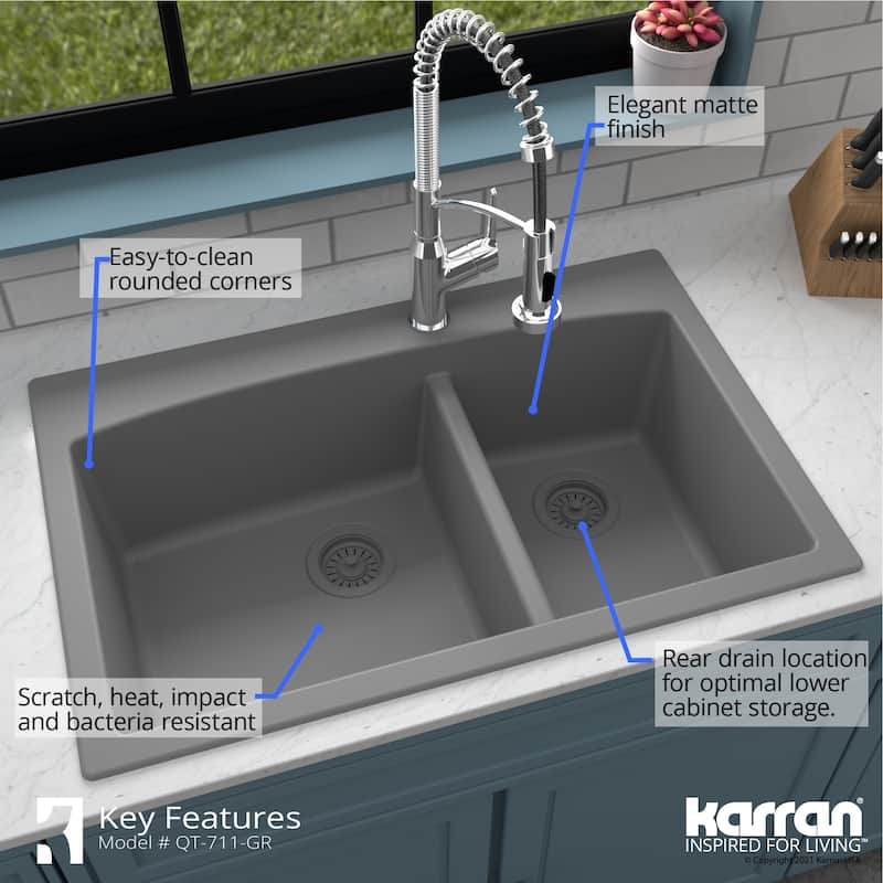 Karran Drop-In Quartz Double Bowl Kitchen Sink