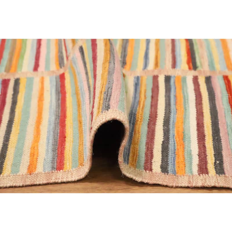 Hand Woven Oriental 100% Wool Carpet Southwestern Modern Multi-Colored Kilim Area Rug - 4' 10'' X 3' 3''