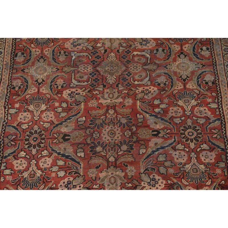 Pre-1900 Antique Floral Mahal Persian Area Rug Handmade Wool Carpet - 9'2"x 12'10"