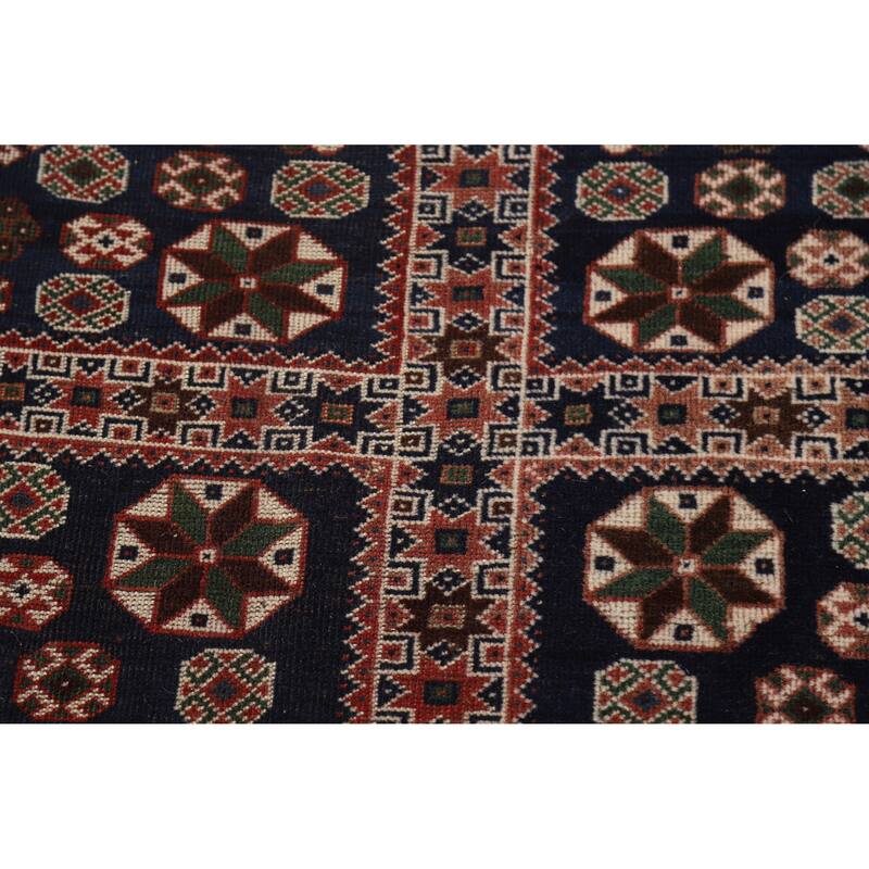 Hand Knotted Oriental 100% Wool Carpet Traditional Geometric Navy Blue & Blues Yalameh Area Rug - 10' 11'' X 7' 6''