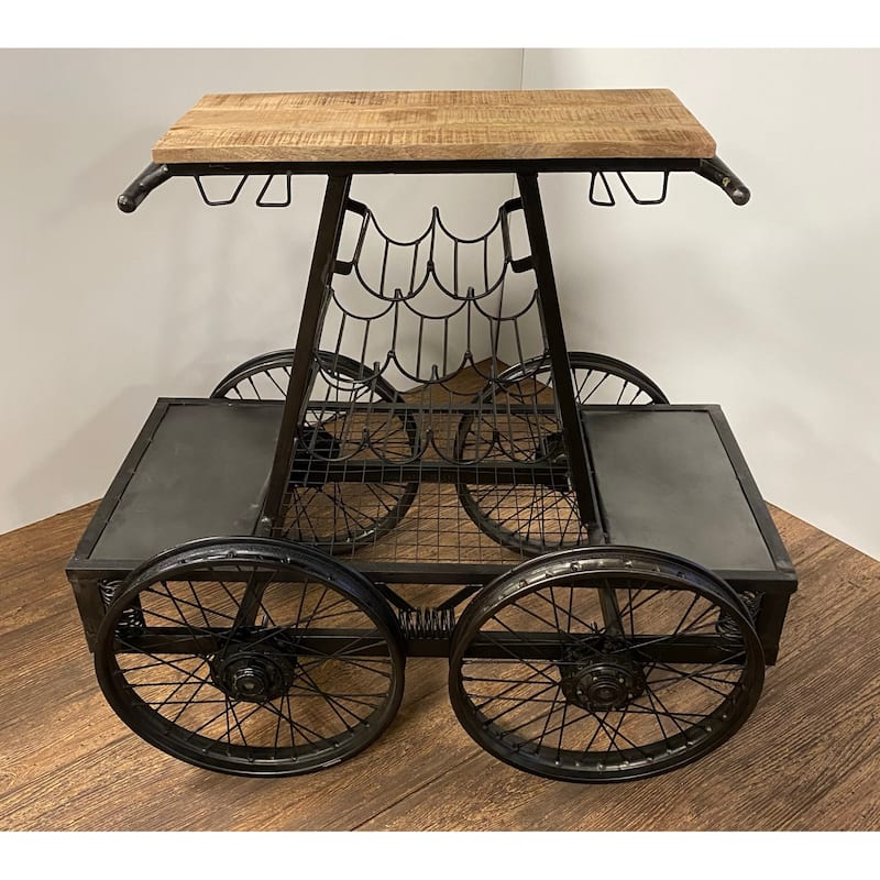 Rustic Black Rail Car Bar Cart - 28" W x 44" D x 41" H