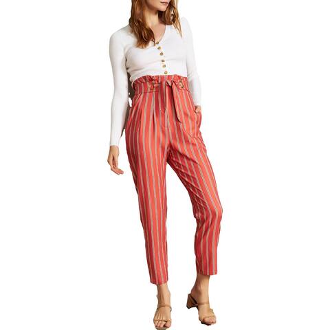 Hutch Womens Trouser Pants Striped Belted - Terracotta Bright