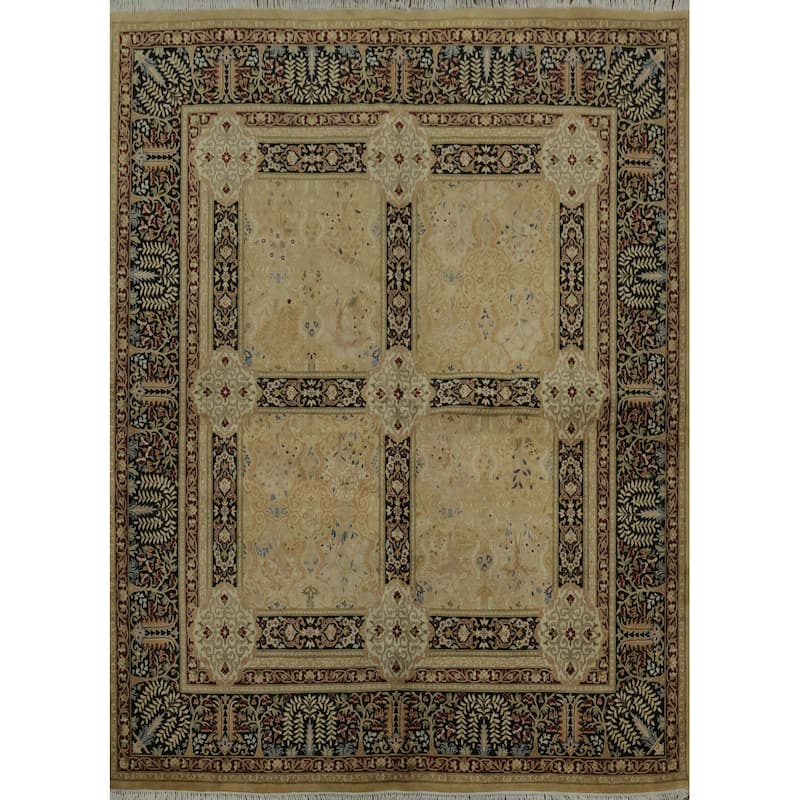 Hand Knotted Oriental 100% Wool Carpet Traditional Floral Yellow & Gold Aubusson Area Rug - 6' 9'' X 6' 2''