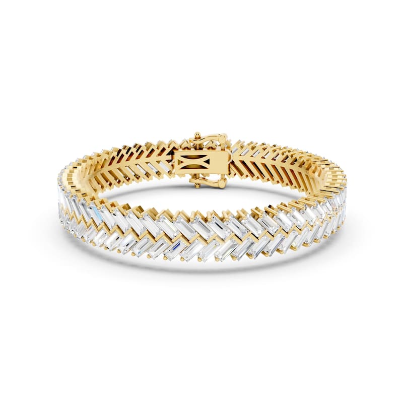 Auriya 14K Gold Lab Grown Baguette Chevron Tennis Bracelet 11 1/10 ct. tw. (F-G VS) - N/A - Yellow