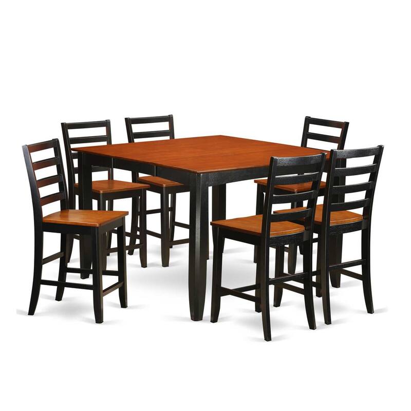 Counter Height Dining Set 7 Piece - Kitchen Pub Table & Chairs - 54 Inch Square Modern Design