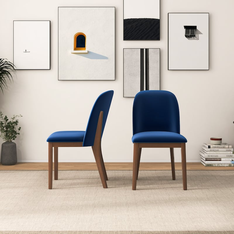 Bellar Mid Century Modern Linen/Velvet Dining Chair (Set of 2) - Navy Blue-Velvet