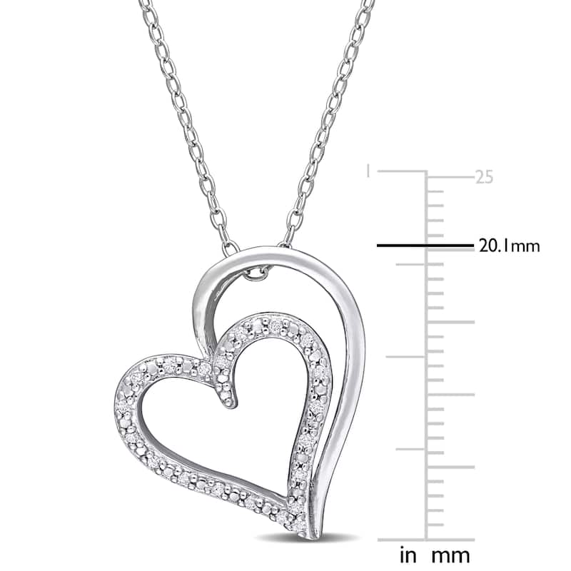 Miadora Sterling Silver 1/10ct TDW Diamond Double Heart Necklace