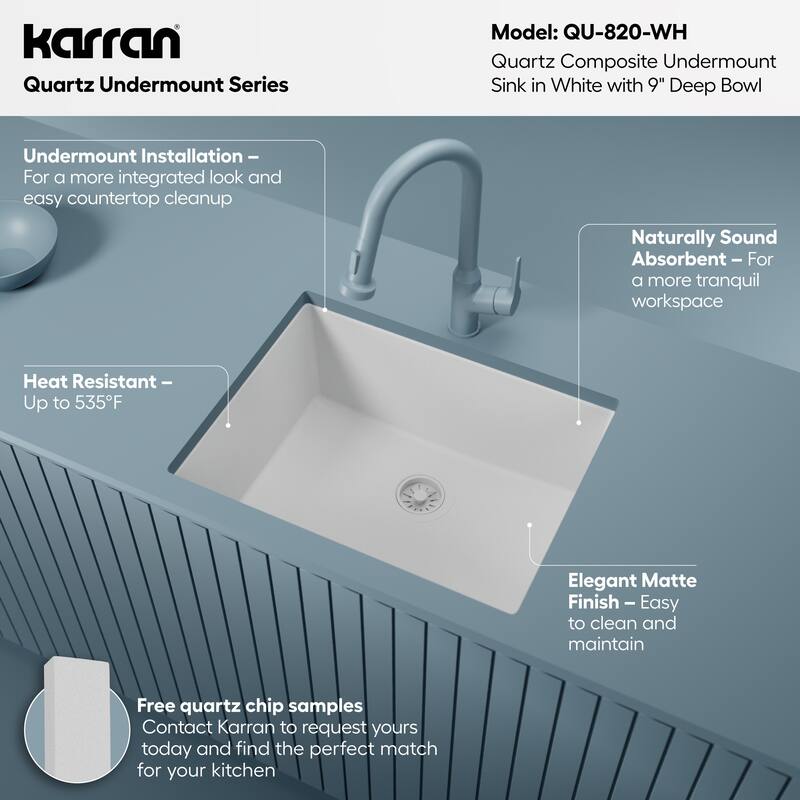 Karran Undermount 24.38 in Single Bowl Quartz Kitchen Sink