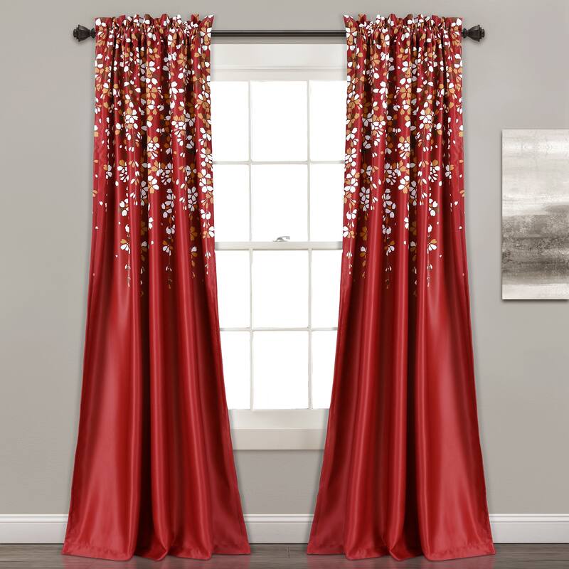 Lush Decor Weeping Flowers Room Darkening Curtain Panel Pair - 52"W x 84"L - Red