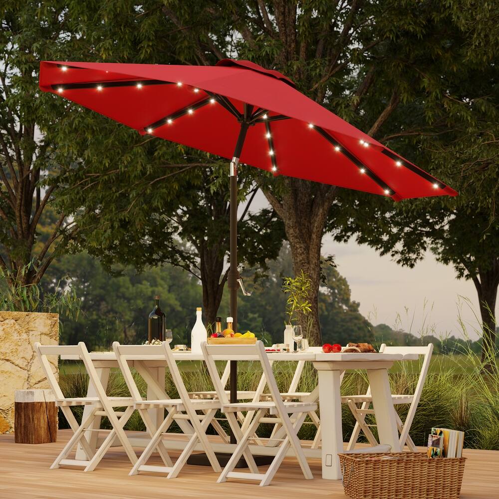 BONOSUKI Patio 9Ft LED Market Umbrellas With Solar Lights, Table Umbrella for Patio and Outdoor With Tilt Button