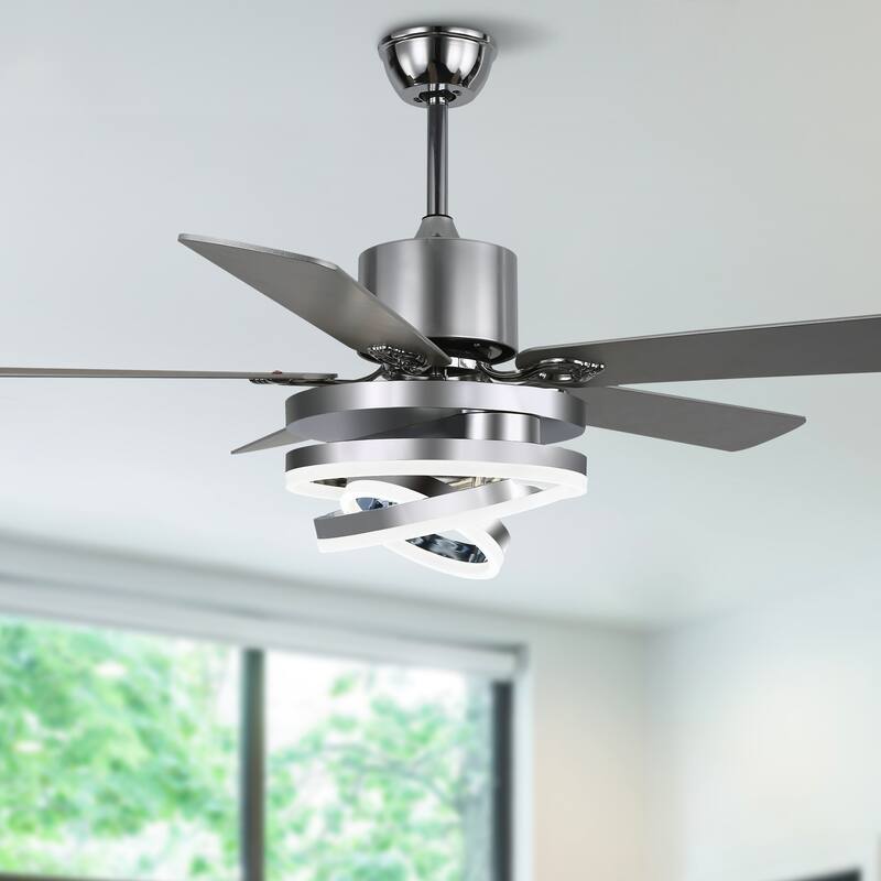 52Inch Modern DIY Shape Reversible Ceiling Fan with LED Light, 6-Speed Ceiling Fan with Remote for Large Room - 52 Inches