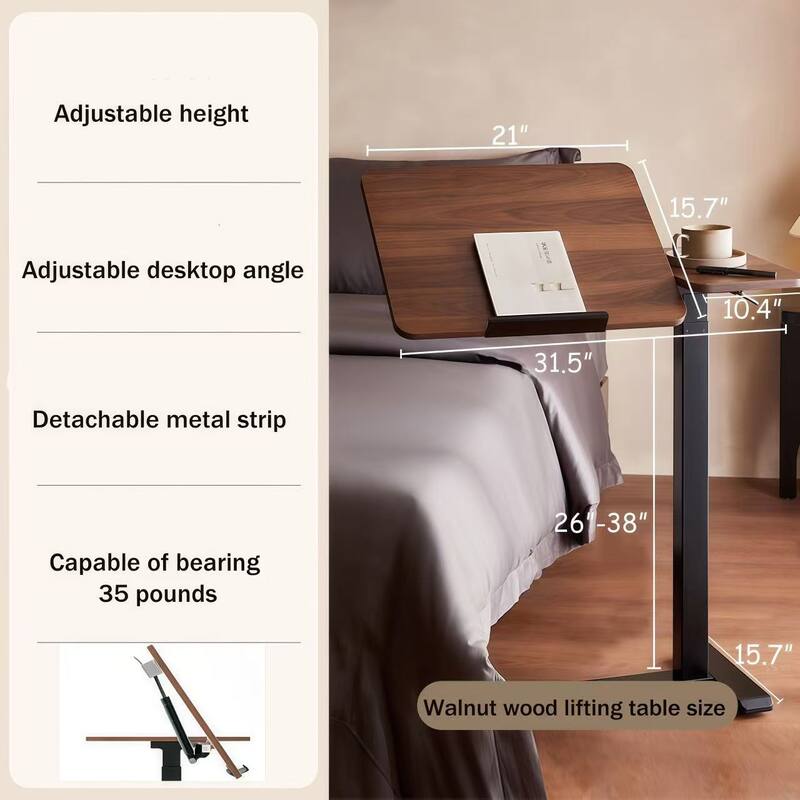 Overbed Bedside Desk, Mobile Rolling Laptop Stand Tilting Overbed Table with Wheels, Height Adjustable Tray Bedside Table