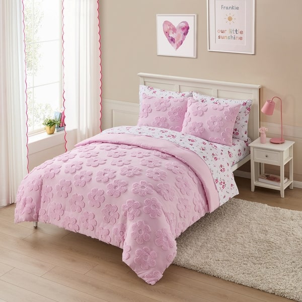 slide 2 of 11, Sweet Home Collection Pheobe Floral Textured Kids Bedding Set Includes Printed Sheet Set Full