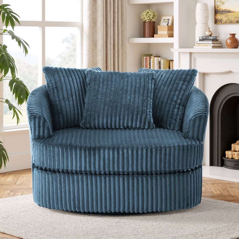 Oversized 43" W Plush Corduroy Recessed Arm Swivel Barrel Chair
