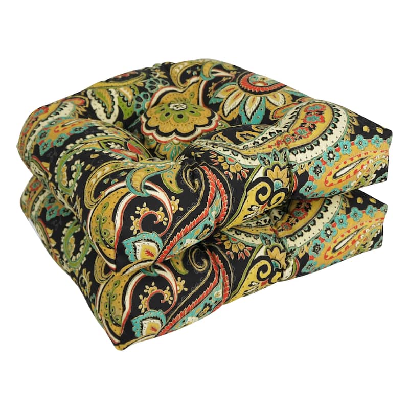 19-inch Rounded Back Indoor/Outdoor Chair Cushions (Set of 2) - 19" x 19" - Hadia Franco Noir