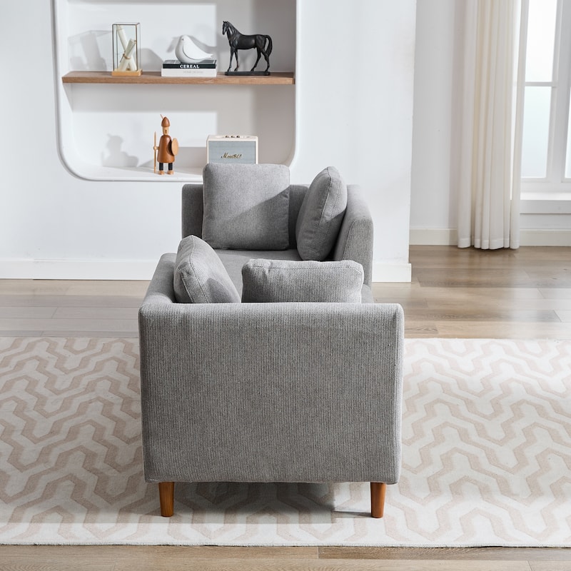 Roomfitters 77.95" Modern Double-Sided Chaise Lounge, Tete-a-Tete Chenille Daybed with 4 Pillows and Walnut Legs, Gray