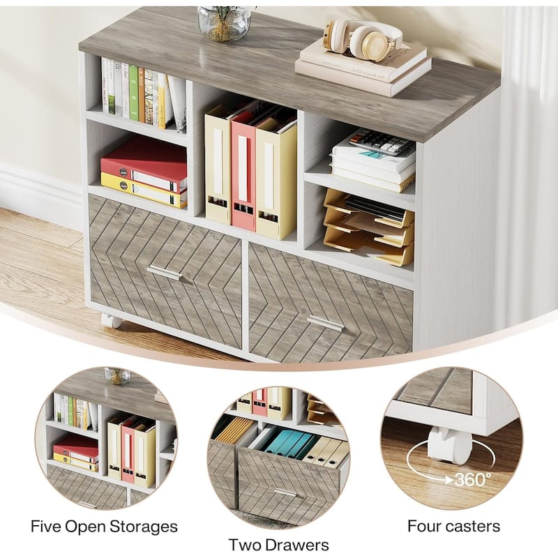 63" L-Shaped Executive Desk Reversible File Cabinet Combo, Office Computer Desk Set with Storage Drawers