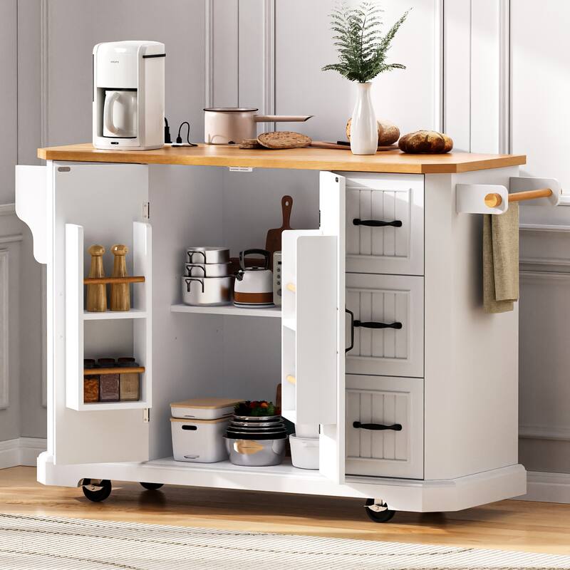 Kitchen Island with Drop Leaf and 6 Deep Drawers