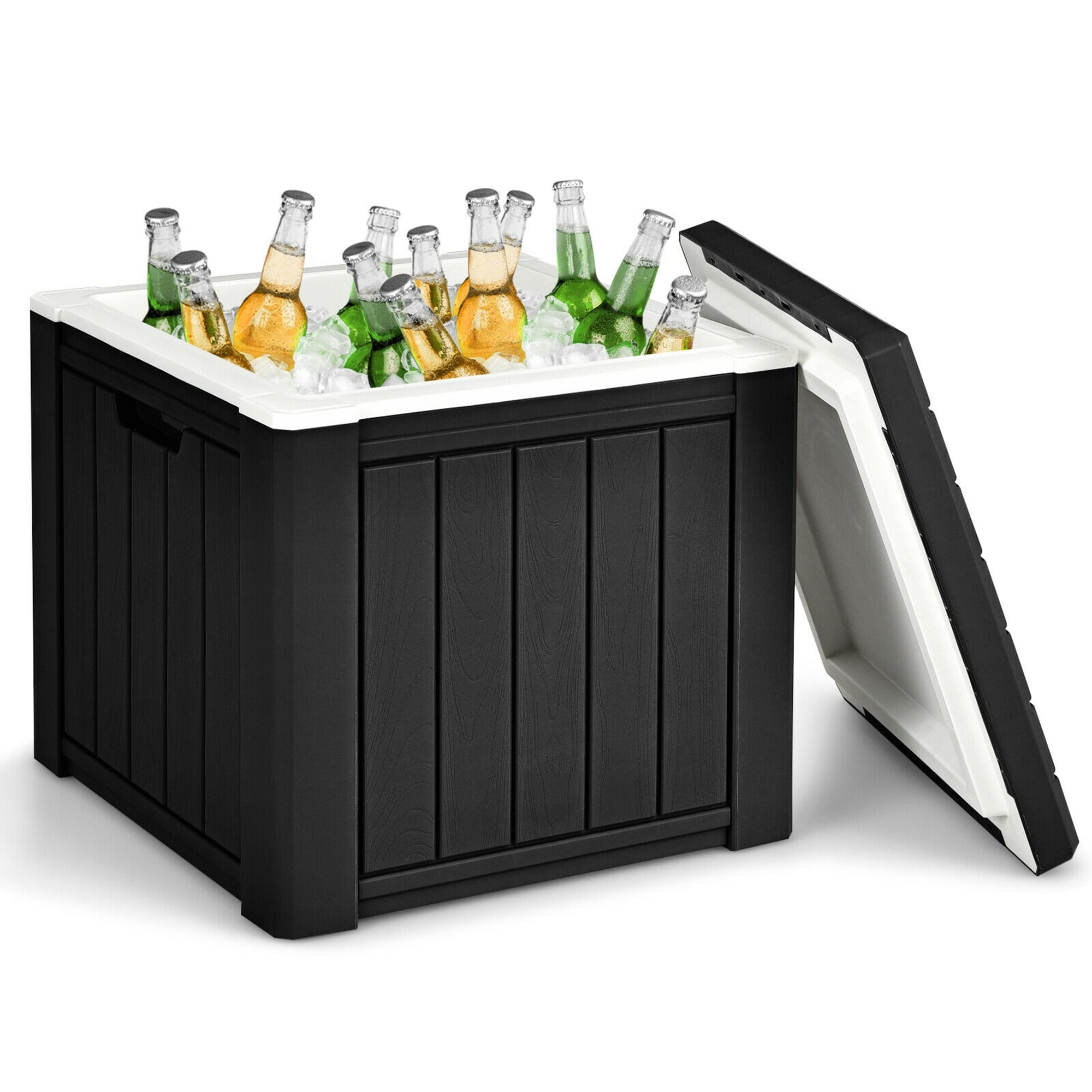 Gymax Patio 10 Gallon Ice Cube Cooler Box Table Stool Storage W/Handle - 17'' x 17'' x 16''