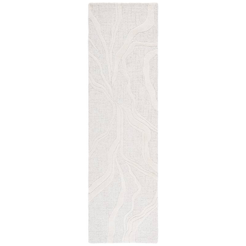 SAFAVIEH Handmade Ebony Josephien Modern Abstract Wool Rug - 2'3" x 8' Runner - Grey/Ivory
